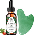 Gua Sha Massage Tools & Rosehip Oil In One Set, Nature Jade Stone Facial Gua Sha Products For Skin Massage, Beauty And Moisturizing -