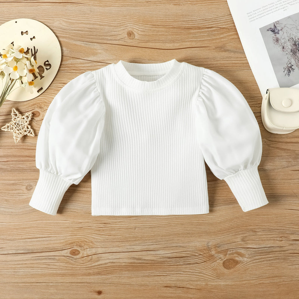 Children's Clothing Girls Small Fashionable Puff Sleeve Trendy Straight Leather Pants Including Belt Autumn And Winter Suit