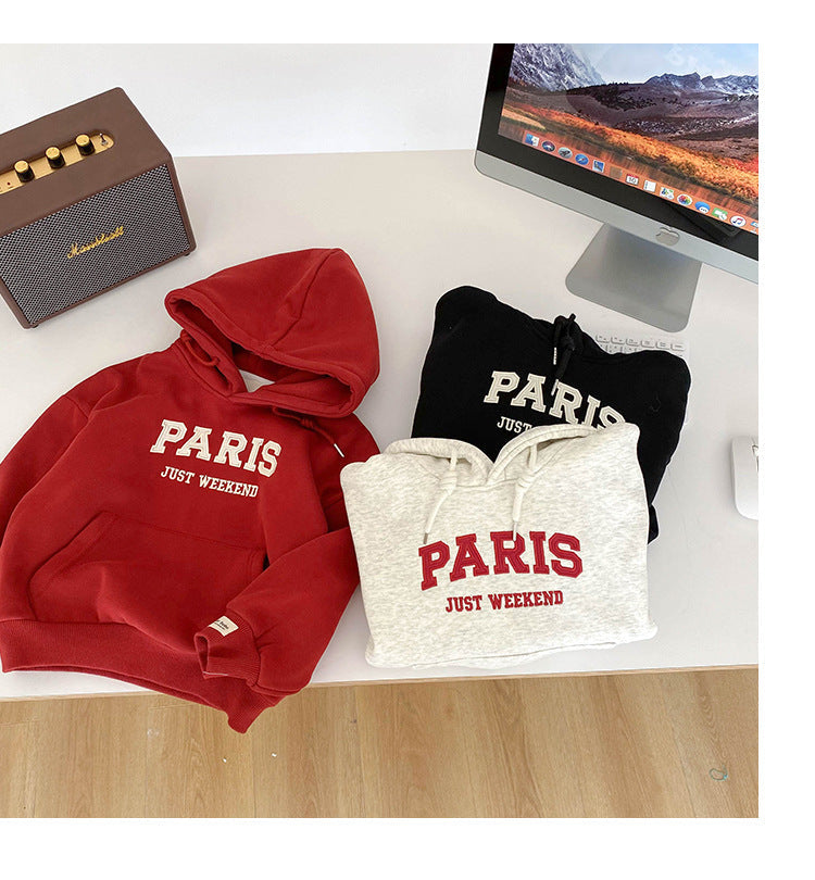 Fleece-lined Autumn And Winter Children's Clothing Thick Hooded Winter Clothes Sweatershirt