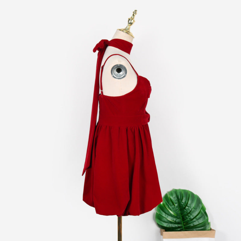 Autumn And Winter Velvet Sling Dress Women's Clothing