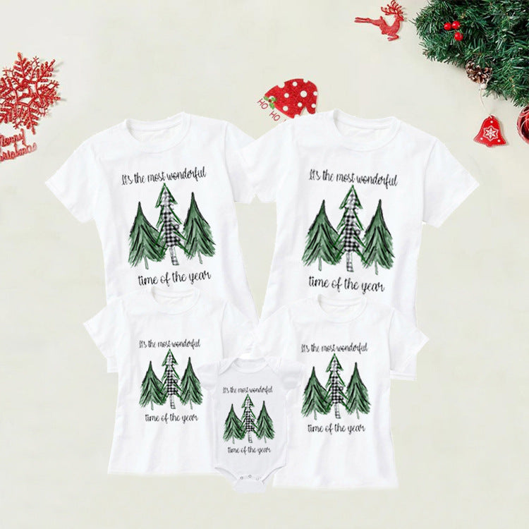 Christmas Tree Clothing Round Neck Loose Printed Mother And Daughter Parent-child T-shirt Top