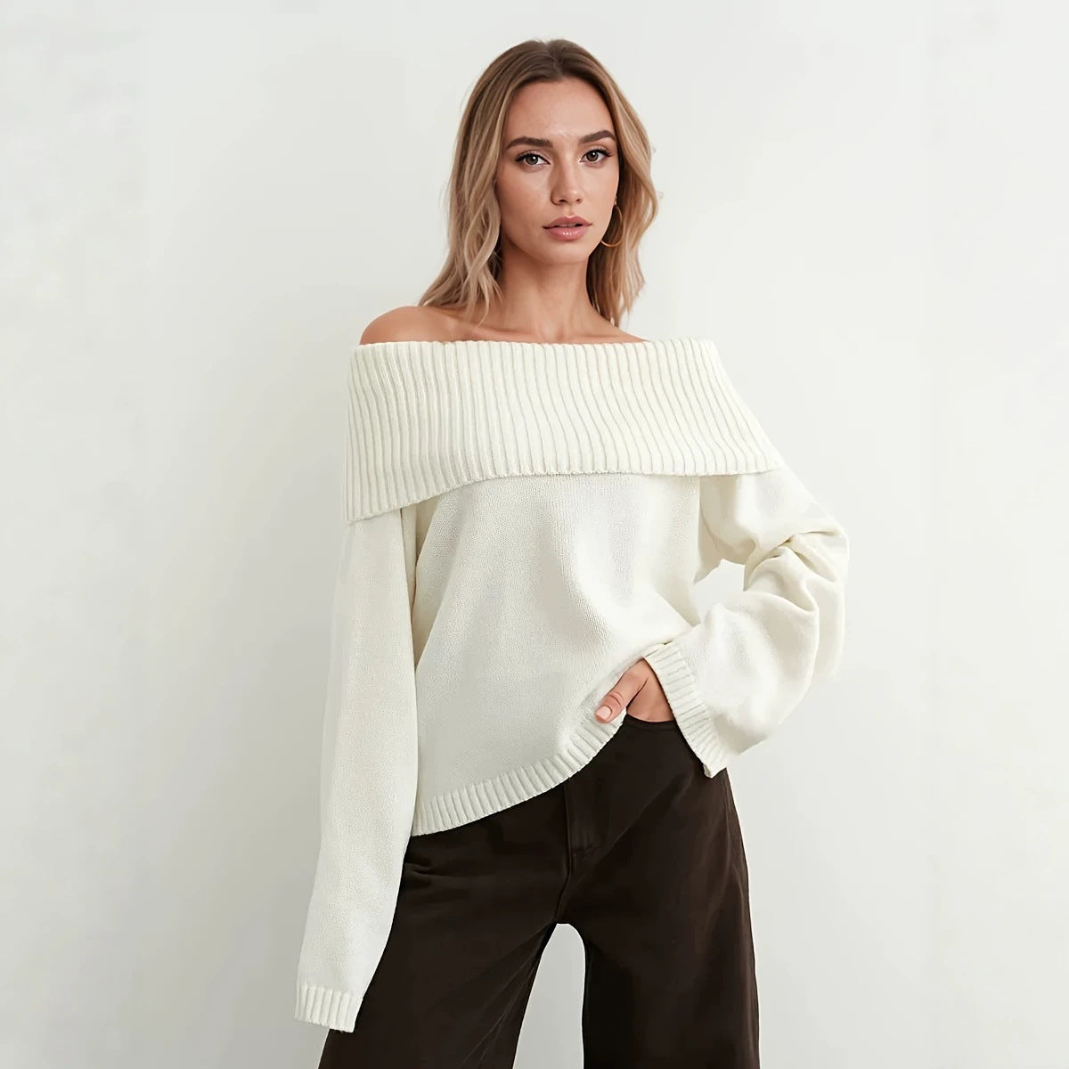 Women's Off-shoulder Casual Loose-fit Pullover Sweater