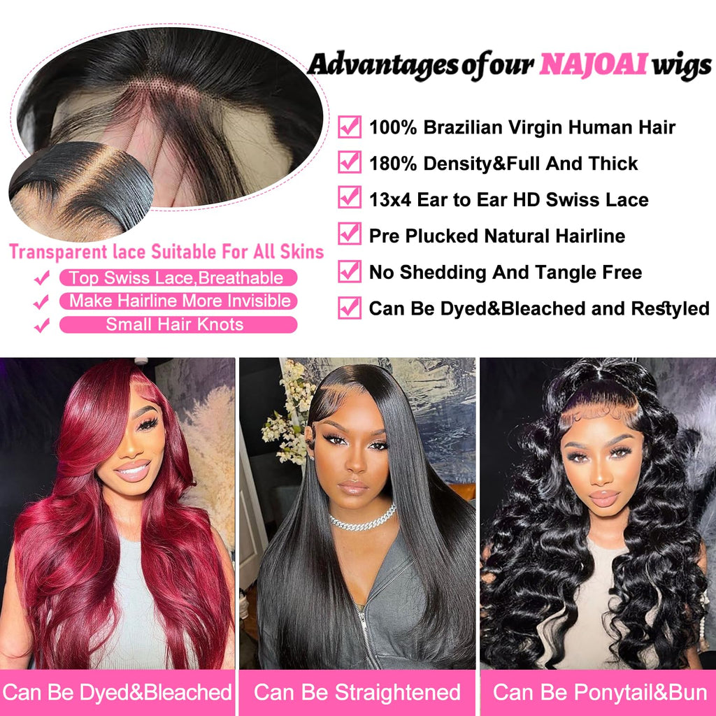 Body Wave Lace Front Human Hair Wig, 180 Density, 26 in, 13x4 HD