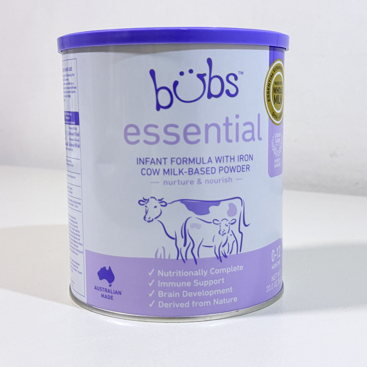 Bubs Essential Infant Formula with Iron, Cow Milk, 20 oz, BB 08/2027
