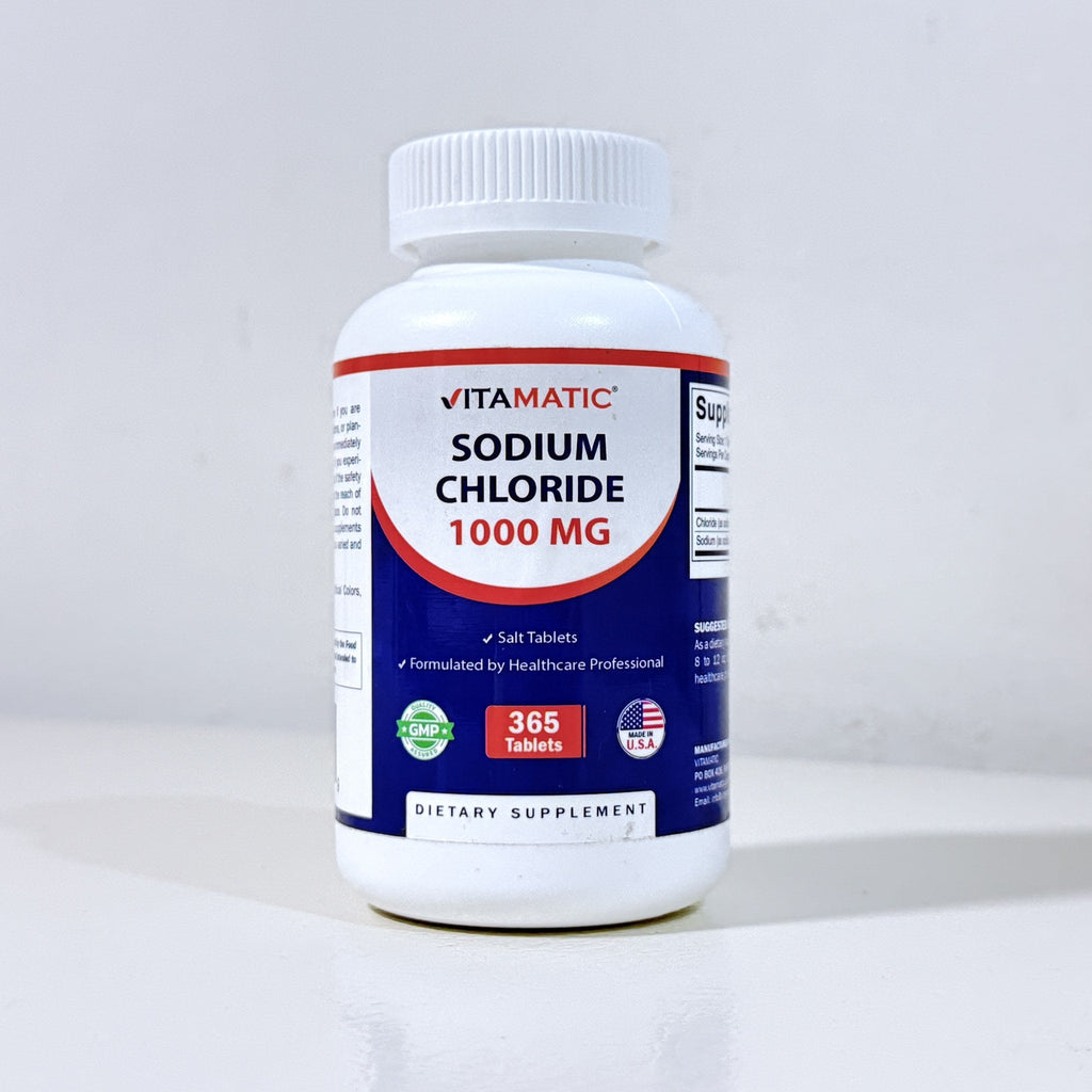 Vitamatic Sodium Chloride 1000 mg Salt Tablets, 365 Count, Exp 05/2028