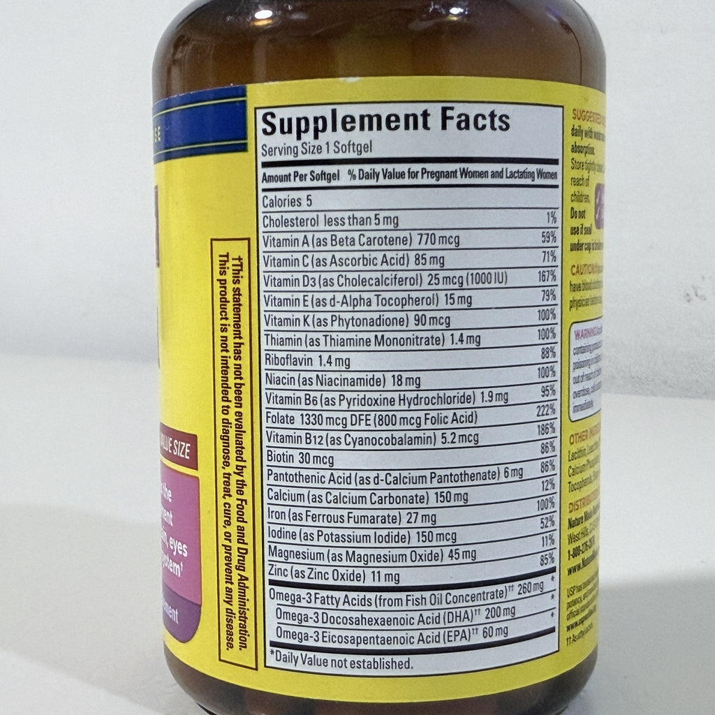 Nature Made Prenatal Folic Acid + DHA, 90 Softgels, Exp 01/2027