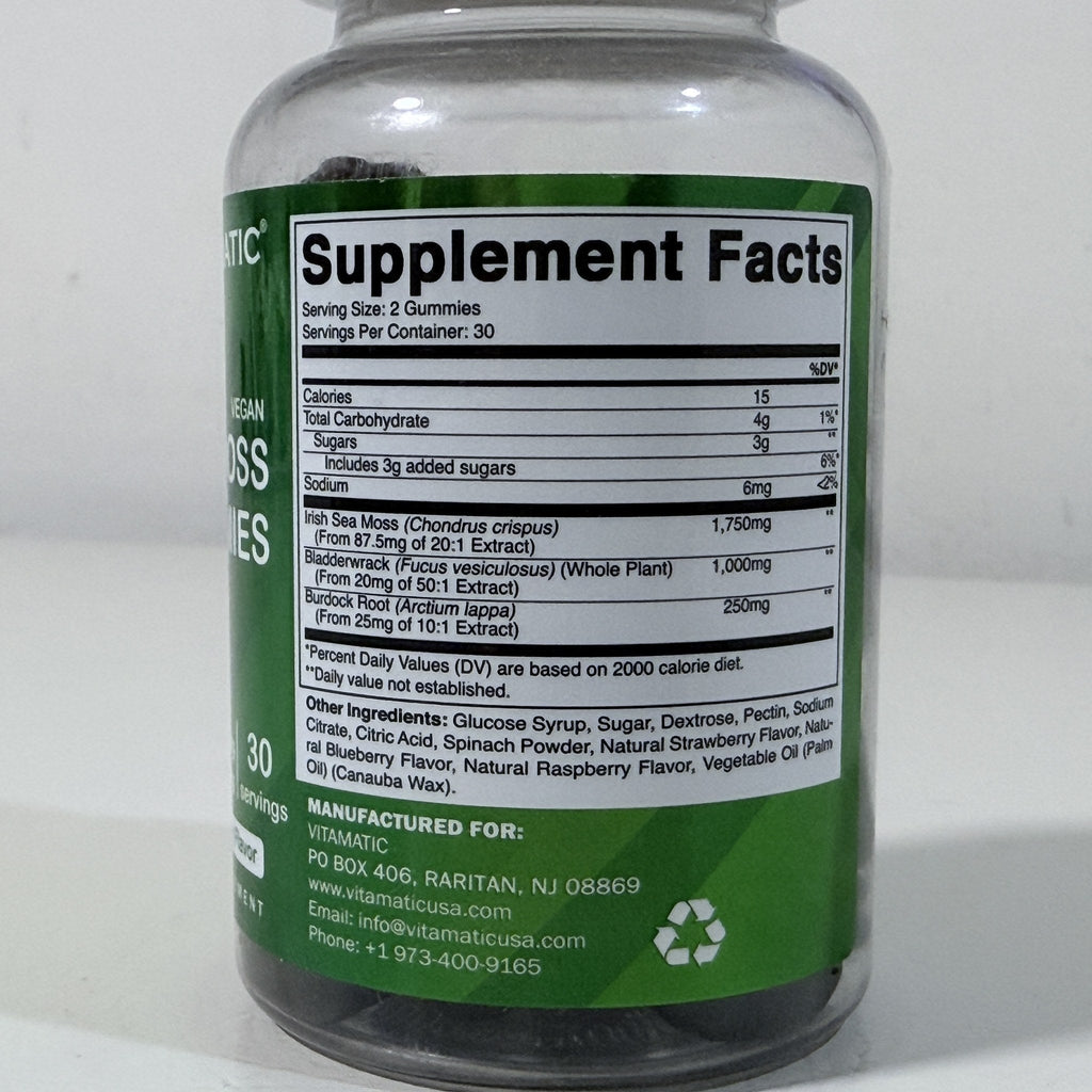 Vitamatic Vegan Sea Moss Gummies 3000 mg, 60 Count, Exp 10/2027