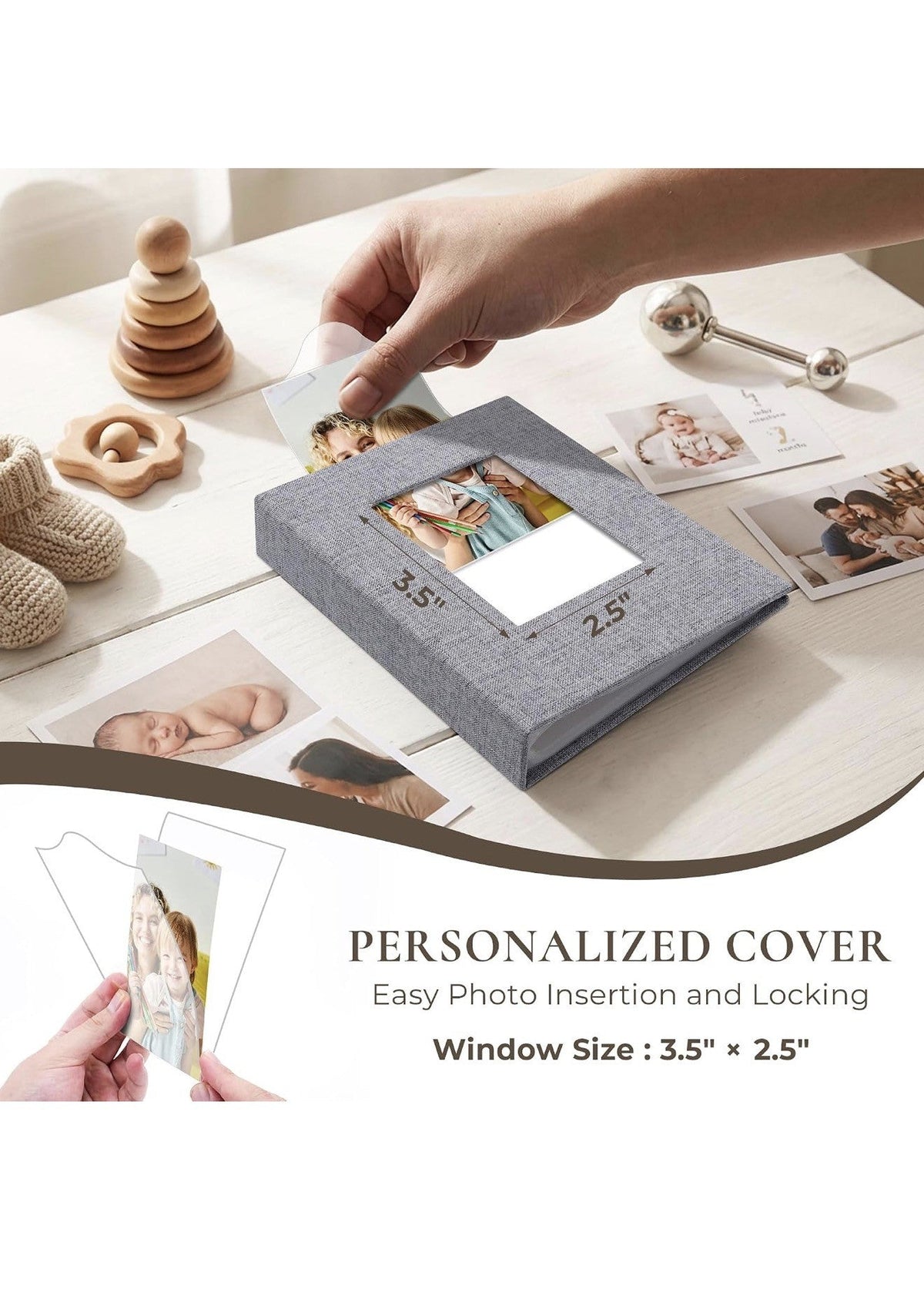 Small 4x6 Photo Albums, 2 Pack, Gray Linen Cover, 52 Photos