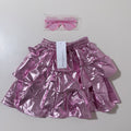 Girls Metallic Pink Ruffle Skirt with Heart Sunglasses, Size 130
