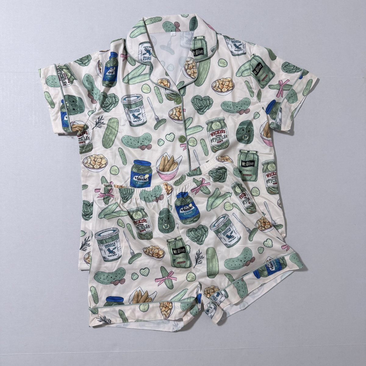 Girls Pickle Print Short Sleeve Pajama Set, Size 11