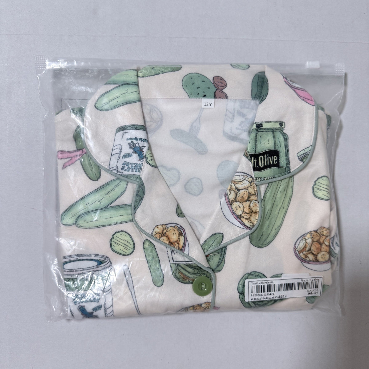 Girls Pickle Print Short Sleeve Pajama Set, Size 12