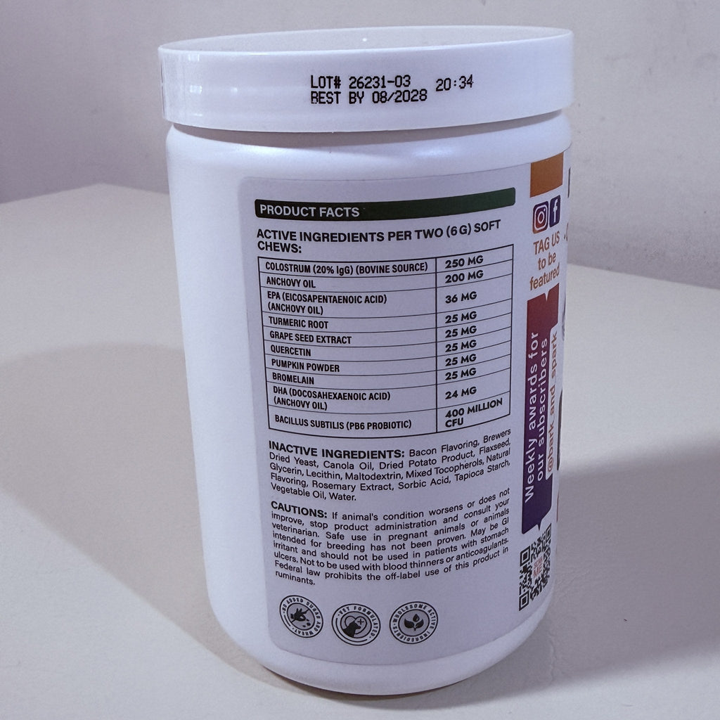 Bark&Spark Omega Colostrum Probiotic Dog Chews 120 Count BB 08/2028
