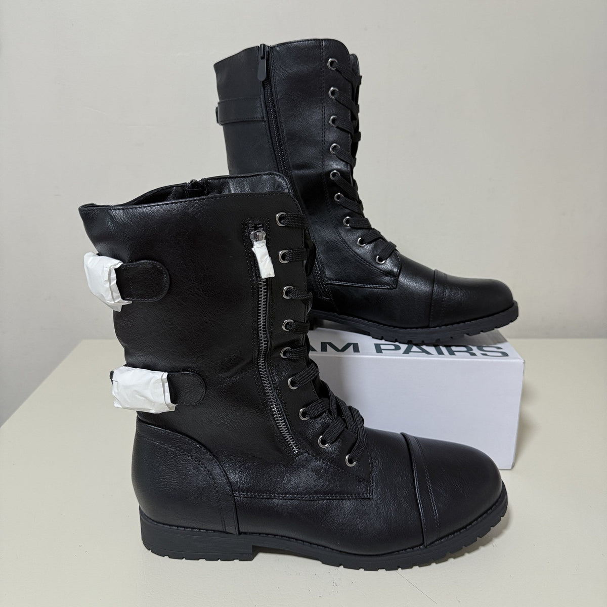 Dream Pairs Terran Black Lace-Up Combat Boots Women's 12 Mid Calf
