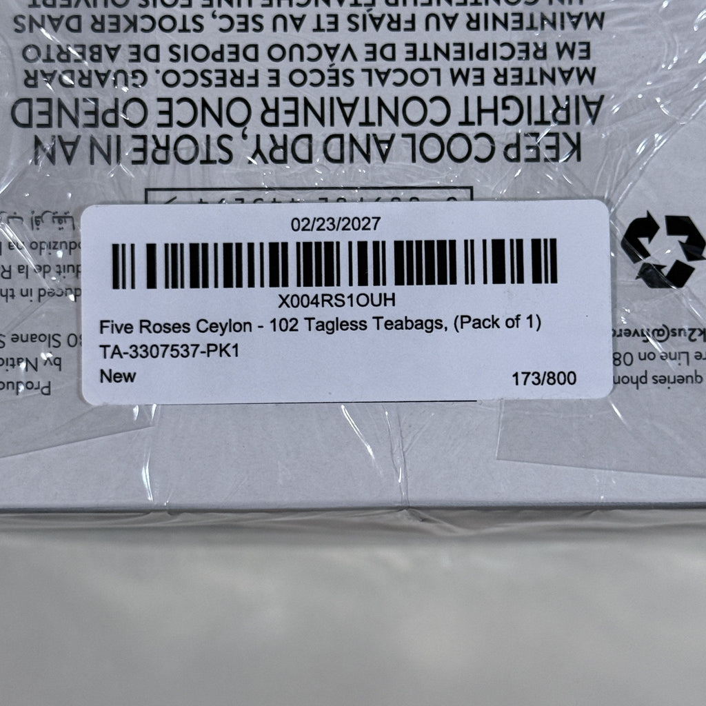 Five Roses Ceylon Blend Black Tea, 102 Tagless Tea Bags, BB 02/2027