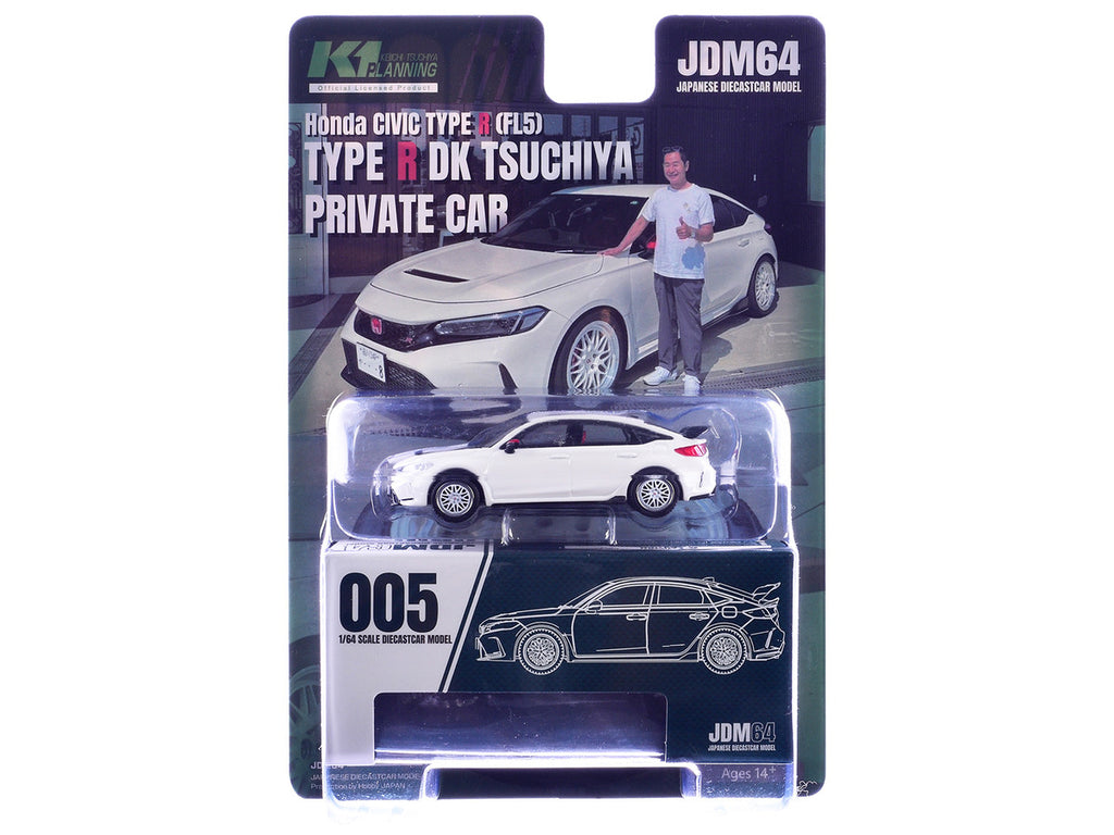 2025 Honda Civic Type R (FL5) RHD (Right Hand Drive) "DK Tsuchiya" White with Collectible Card "JDM64" Series 1/64 Diecast Model Car by Hobby Japan