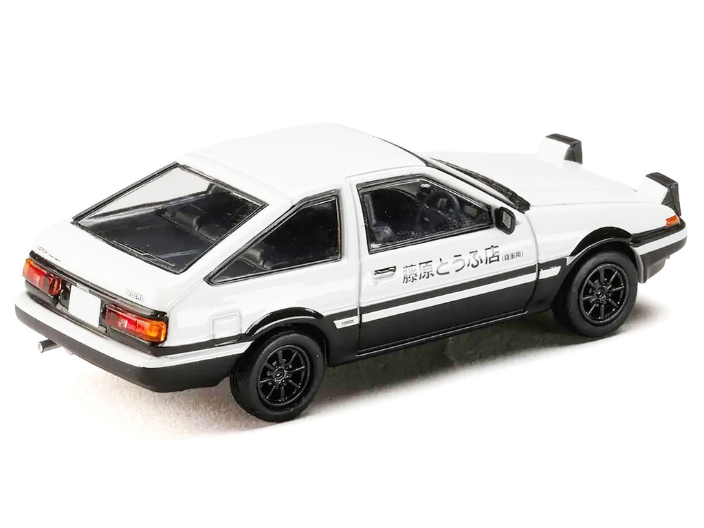 Toyota Sprinter Trueno (AE86) RHD (Right Hand Drive) White with Black Stripes "Takumi Fujiwara VS Takeshi Nakazato - Initial D" (1995-2013) Manga with Collectible Cards "Diorama Set Series" 1/64 Diecast Model Car by Hobby Japan