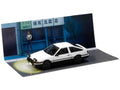 Toyota Sprinter Trueno (AE86) RHD (Right Hand Drive) White with Black Stripes "Takumi Fujiwara VS Takeshi Nakazato - Initial D" (1995-2013) Manga with Collectible Cards "Diorama Set Series" 1/64 Diecast Model Car by Hobby Japan