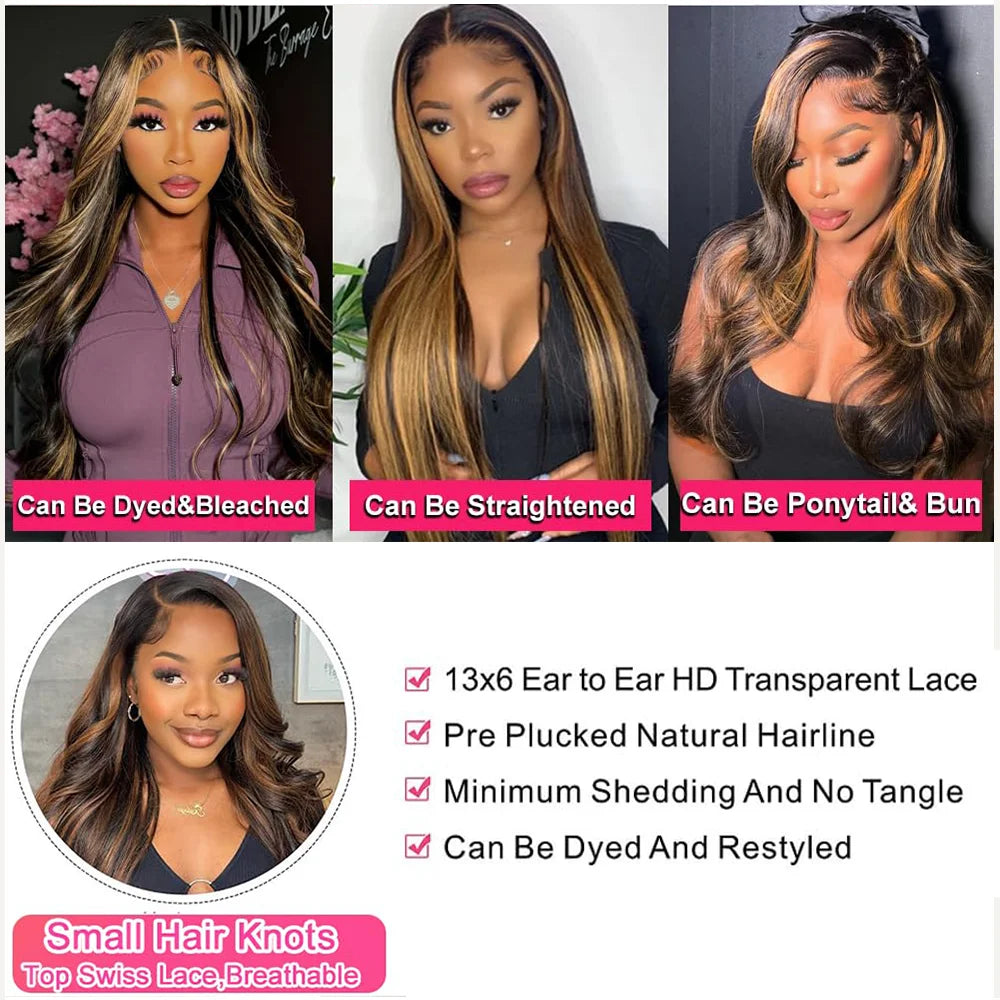 1B/30 Ombre Highlight Lace Front Wigs Human Hair 13x6 Body Wave Wig Human Hair 13x4 Transparent Lace Frontal Wigs For Women
