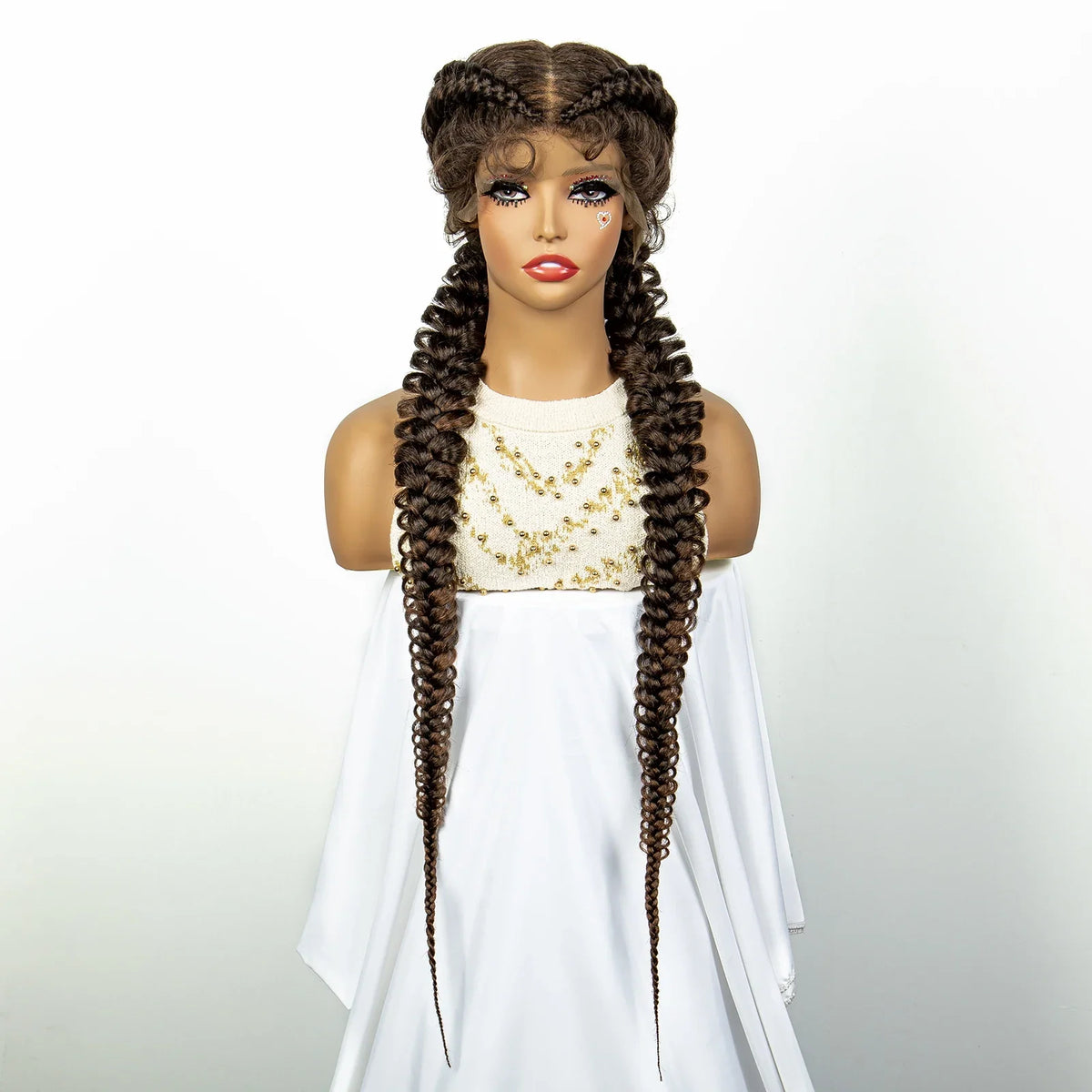 1B/30 Dark Brown Synthetic Lace Frontal Dutch Box Braided Wigs for Black Women Fishtail Braids Wigs with Baby Hair Cornrow Wigs
