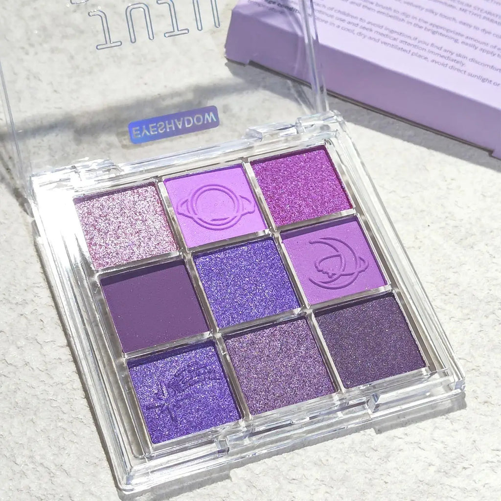 Purple tassel nine-color eyeshadow, smoked violet makeup, pearlescent matte, nine-square grid color eyeshadow palette