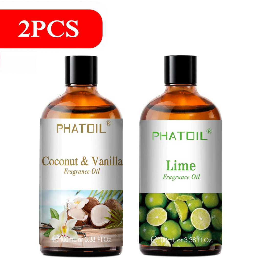 PHATOIL 100ml Aromatherapy Fragrance Oil Coconut & Vanilla Strawberry Cherry Lemon 1/2/3pcs Aroma Oil For Diffuser Candle Making
