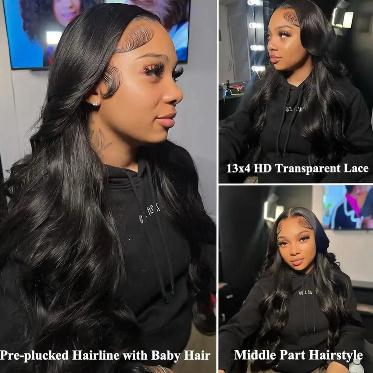 Natural Black Body Wave HD Lace Front Wig, Ships from US
