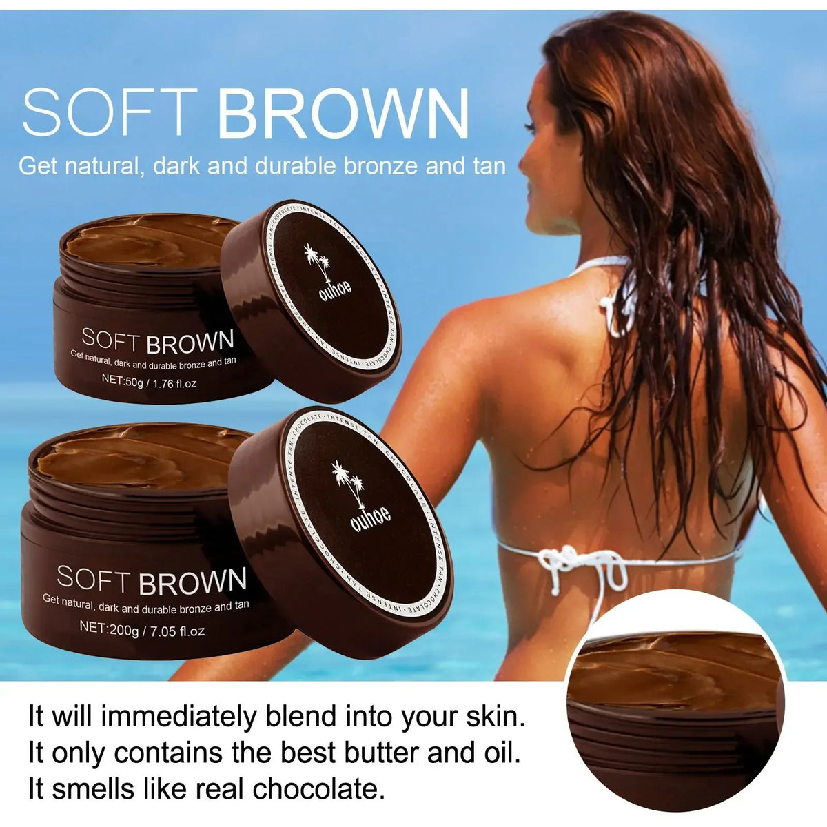 Soft Brown Self-Tanning Cream Intensive Tanning Outdoor Summer Beach Brown Bronzer Long Lasting Sunless Fake Tan Body Lotion