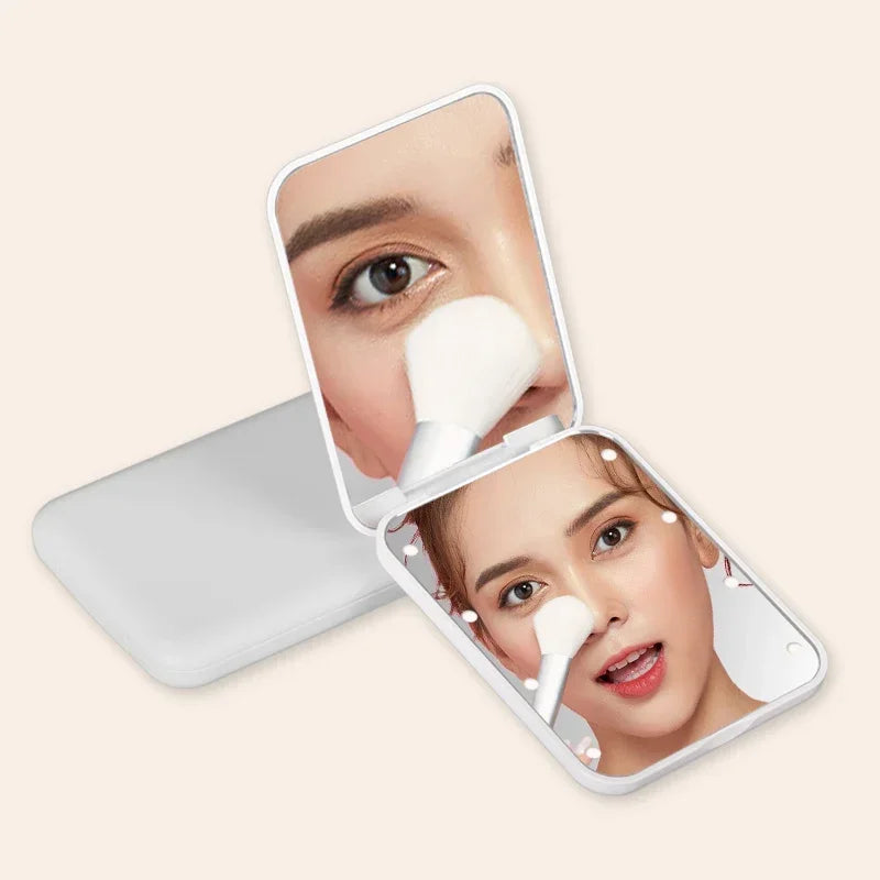 Mini Compact Led Makeup Mirror With Light 2X Magnifying Small Pocket Portable Travel Pink Black Foldable Cosmetic Vanity Mirrors