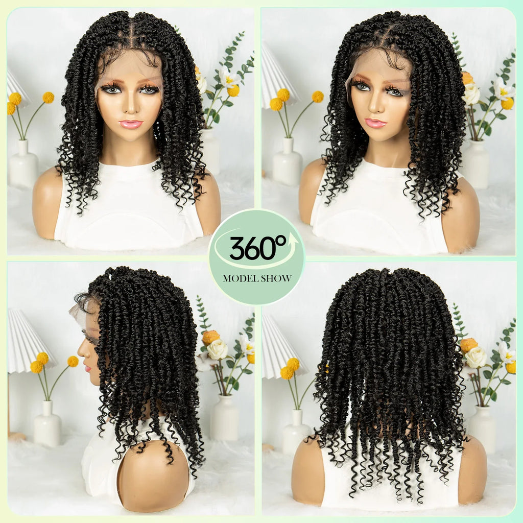 14Inch Full Lace Braided Wigs Synthetic Lace Frontal Twisted Braids Wigs with Baby Hair Knotless Box Braids Wig for Black Women