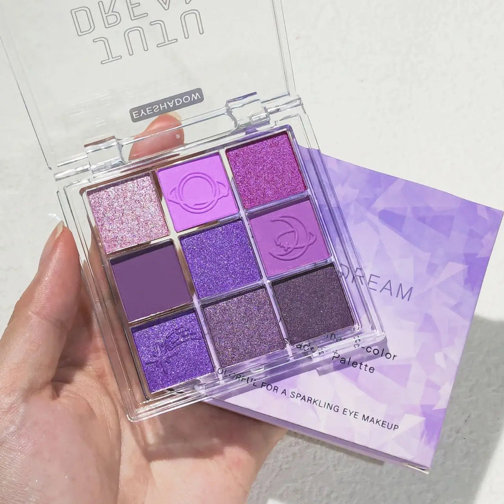 Purple tassel nine-color eyeshadow, smoked violet makeup, pearlescent matte, nine-square grid color eyeshadow palette