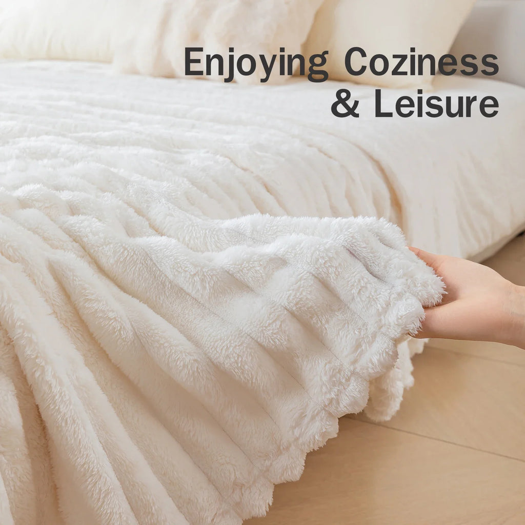 1pc solid color thick wide stripe multifunctional blanket, can be used as bed sheet covering blanket, nap blanket, pet blanket