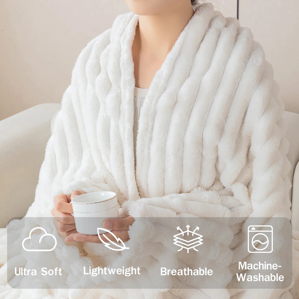 1pc solid color thick wide stripe multifunctional blanket, can be used as bed sheet covering blanket, nap blanket, pet blanket