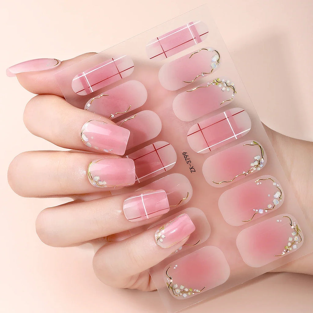 14Tips DIY Baking-Free Nail Stickers Spring Summer Flowers Self-Adhesive Nail Strips Full Cover Nail Decoration Decal