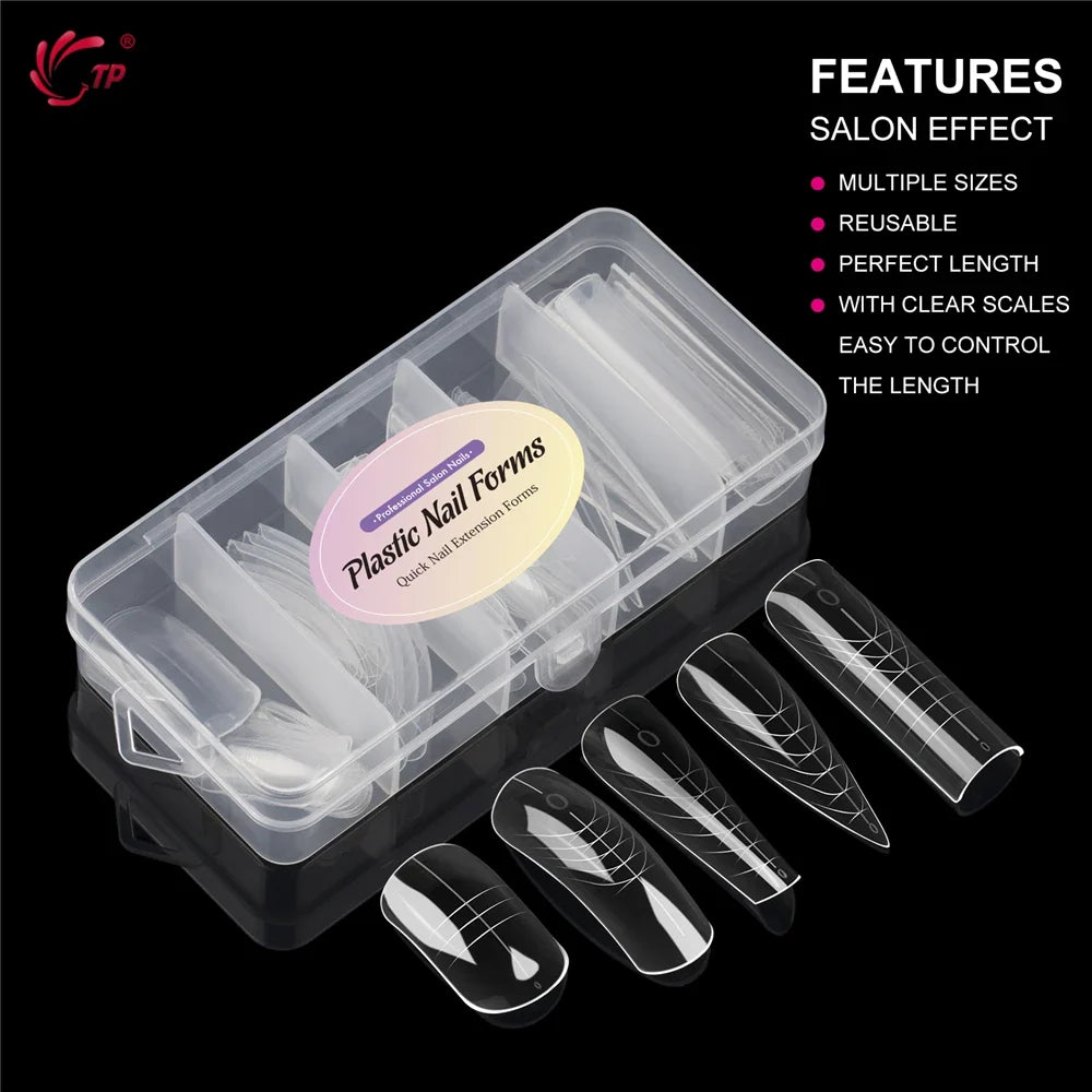 TP New 60pcs/75pcs Dual Nail Forms Quick Building Gel Mold Full Cover Acrylic False Nail Tips Top Forms Extension Manicure Tools