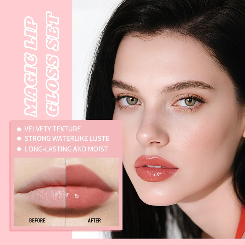 6 pcs Fine Sparkling Lip gloss set - Easy to color, non-stick，non-fading, moisturizing & shiny lip gloss set, a gift for ladies