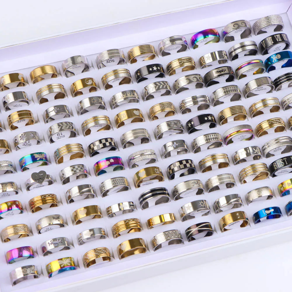 10/20 Pcs/Lot Fashion Multi Style Stainless Steel Jewelry Rings Zircon Crystal Spinner 5 Colors Punk Spikes For Womens Mens Gift