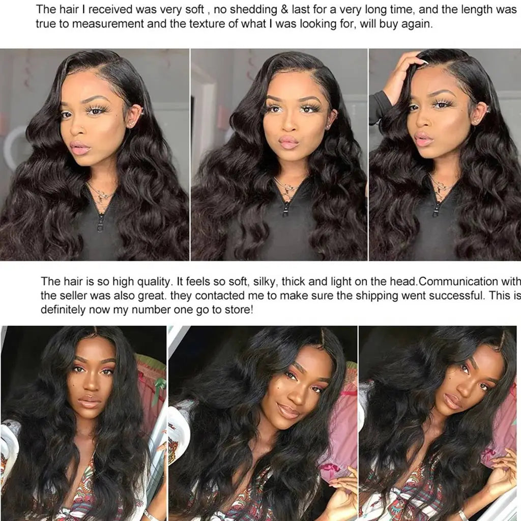 Natural Black Body Wave HD Lace Front Wig, Ships from US