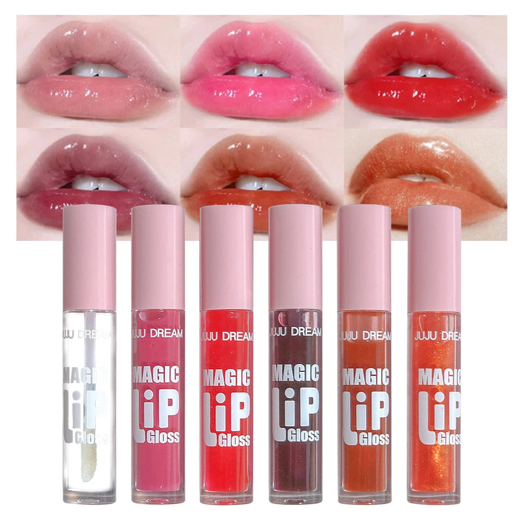 6 pcs Fine Sparkling Lip gloss set - Easy to color, non-stick，non-fading, moisturizing & shiny lip gloss set, a gift for ladies