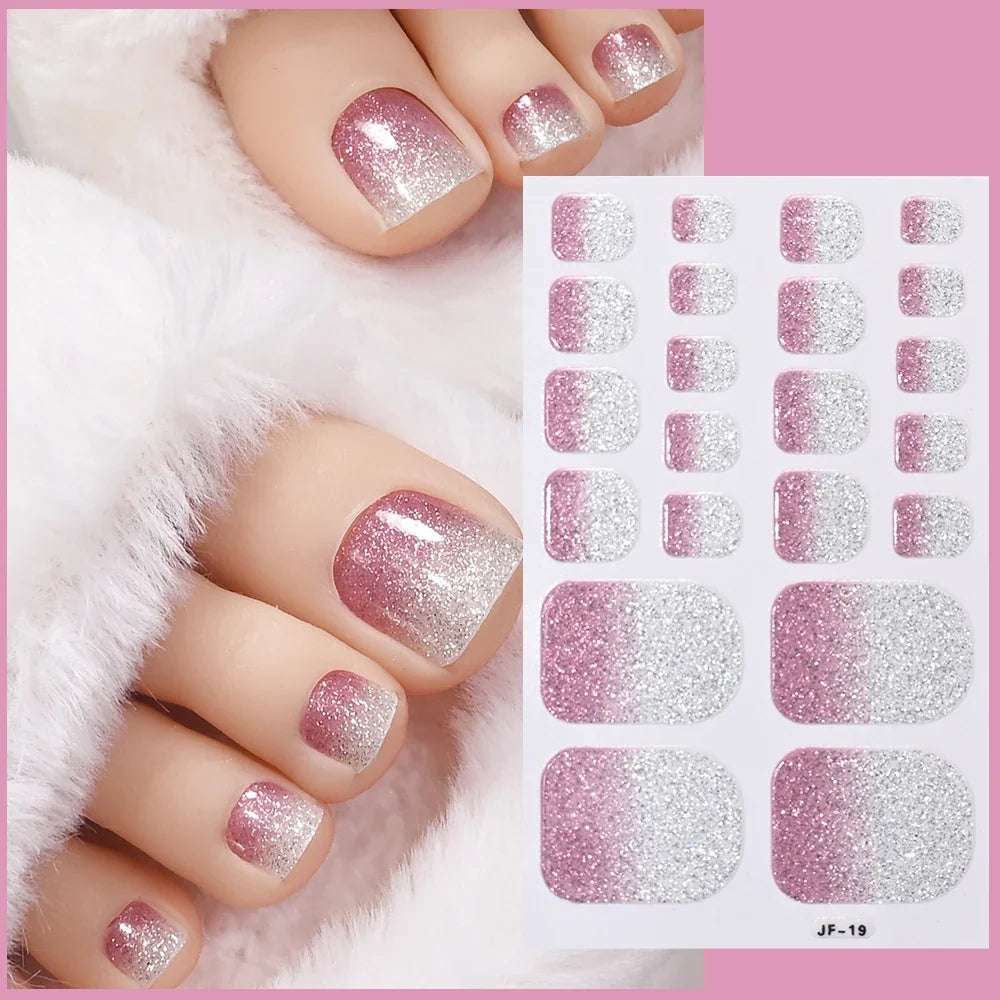 1pcs 22tips Gradient Glitter Full Toe Nail Wraps 3D Shiny Omber Pink/Purple/blue Toe Nail Polish Stickers Baking Free Toe Strips