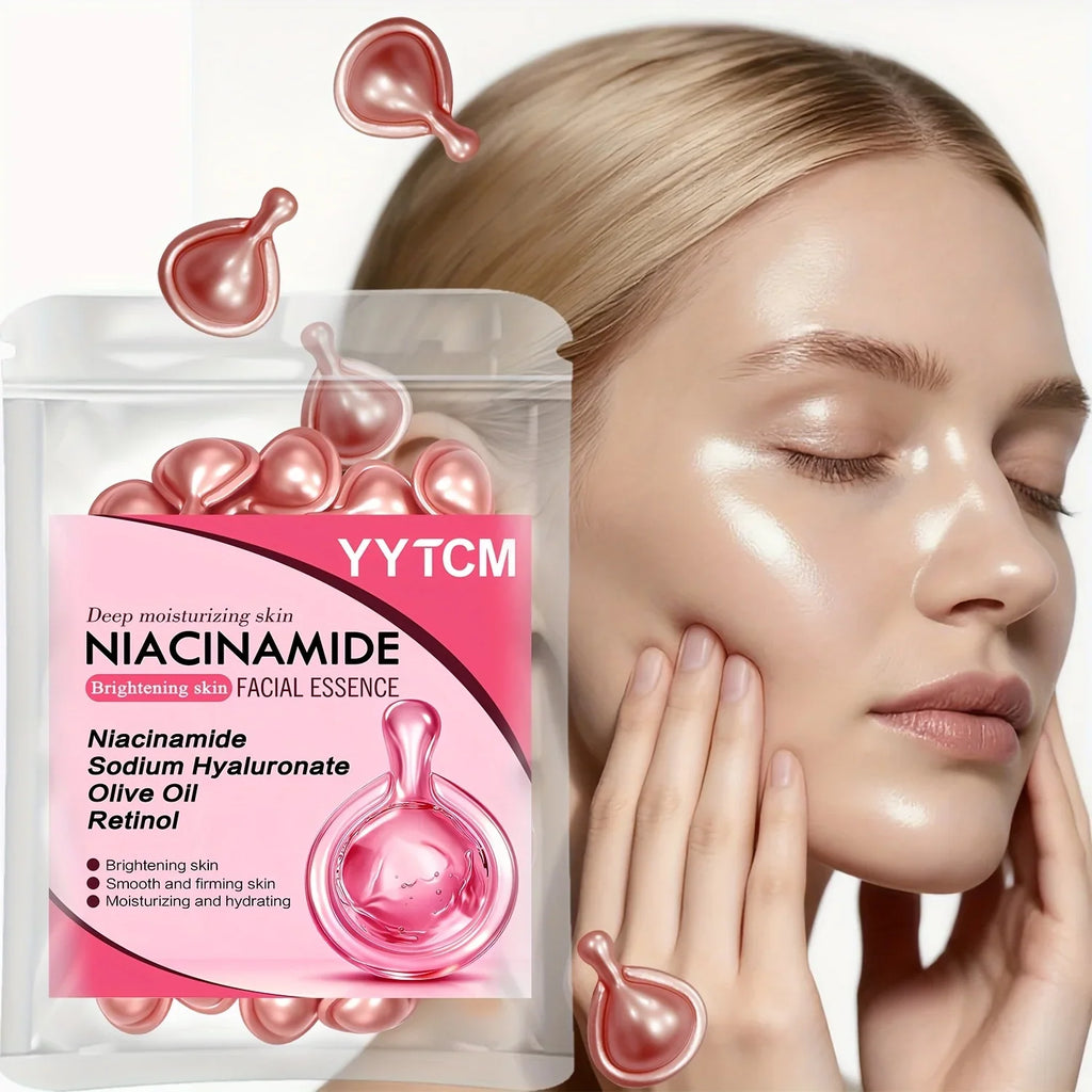 Niacinamide Facial Essence Capsules, Containing Retinol, Olive Fruit Oil, Gardenia Extract, Brighten Skin Tone, Moisturize and Hydrate, and Smooth and Soften Skin (0.5Gx30 Capsules)/Bag-1 Bag