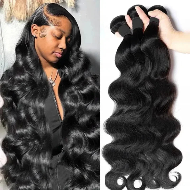 Body Wave Hair Bundles, Natural Black (10"–42")