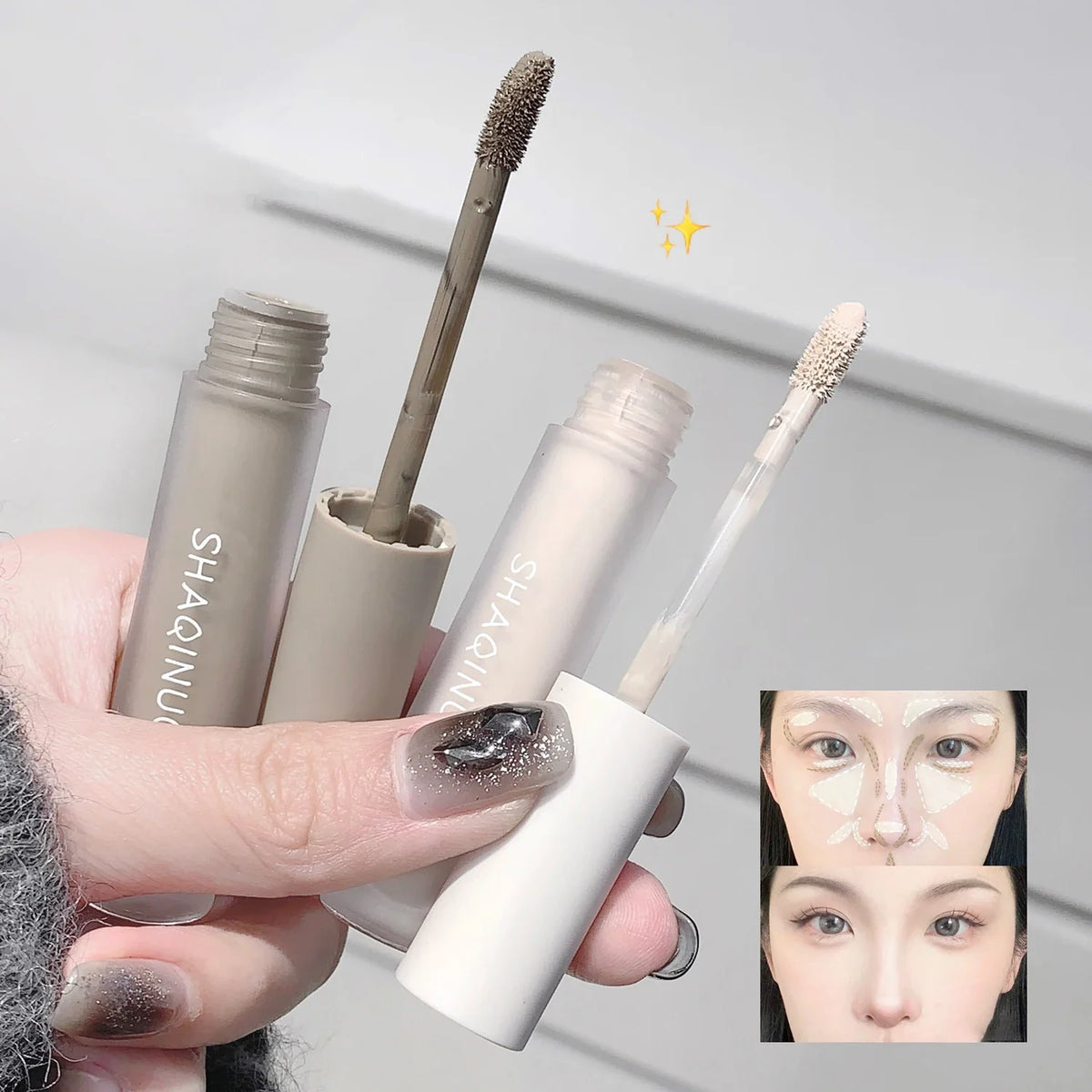 Facial Liquid Contour Stick Concealer Contouring 3D Cement Grey Nose Shadow Cream Brighten Highlighter Bronzer Concealer Makeup
