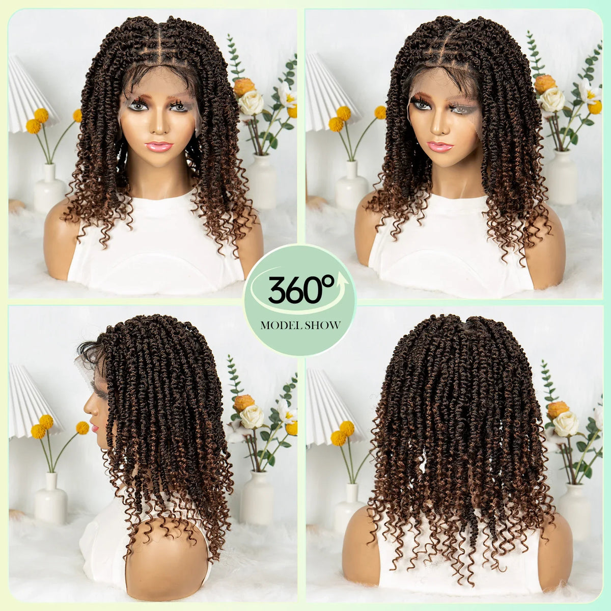 14Inch Full Lace Braided Wigs Synthetic Lace Frontal Twisted Braids Wigs with Baby Hair Knotless Box Braids Wig for Black Women