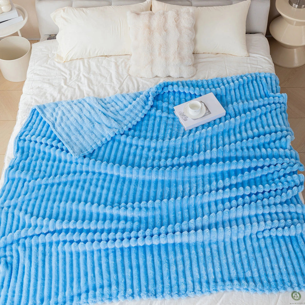 1pc solid color thick wide stripe multifunctional blanket, can be used as bed sheet covering blanket, nap blanket, pet blanket