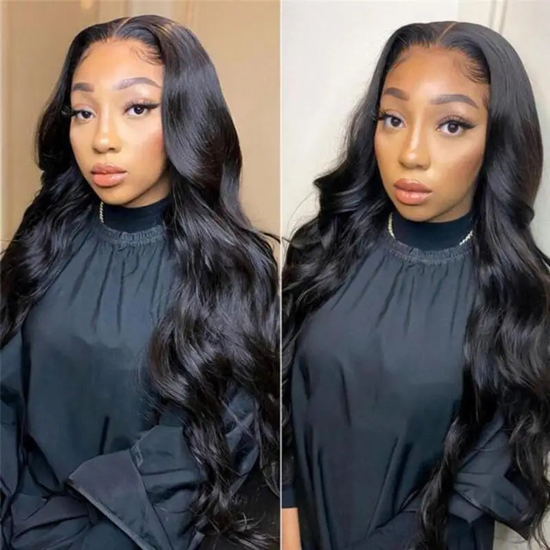 Natural Black Body Wave HD Lace Front Wig, Ships from US
