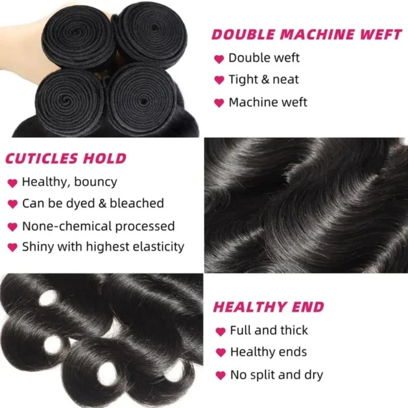 Body Wave Hair Bundles, Natural Black (10"–42")