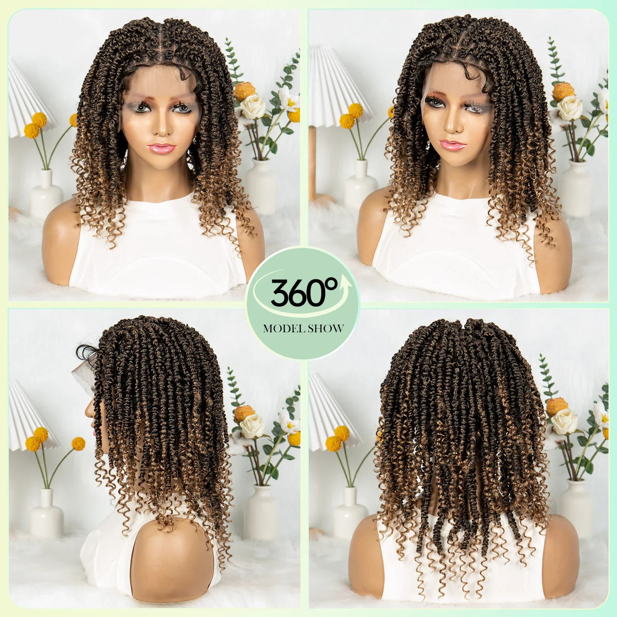 14Inch Full Lace Braided Wigs Synthetic Lace Frontal Twisted Braids Wigs with Baby Hair Knotless Box Braids Wig for Black Women