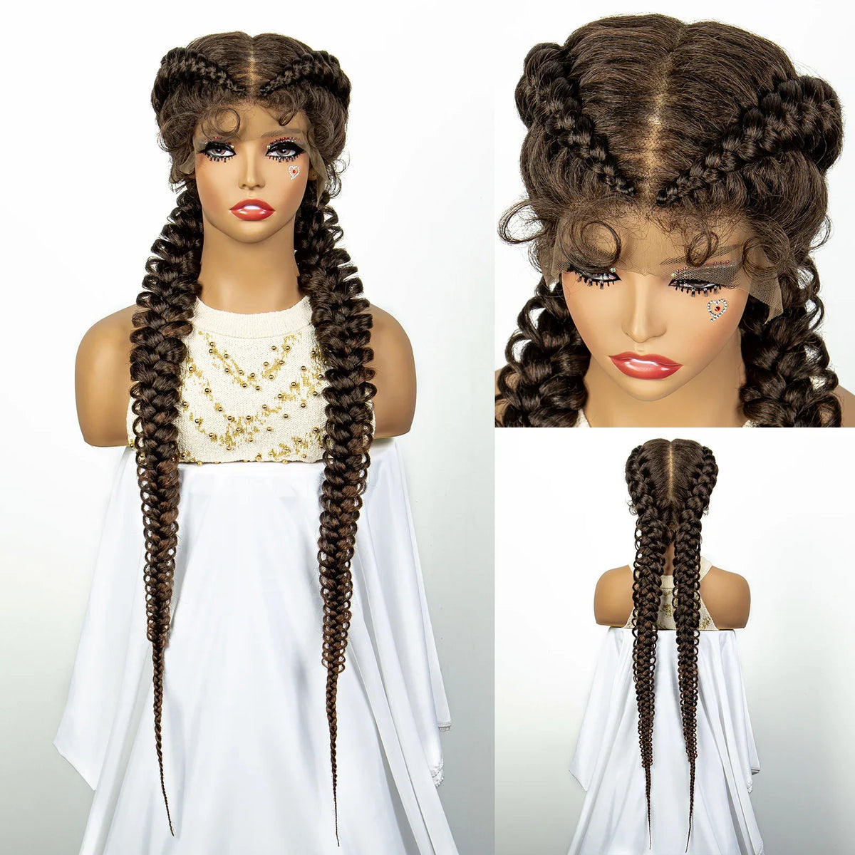 1B/30 Dark Brown Synthetic Lace Frontal Dutch Box Braided Wigs for Black Women Fishtail Braids Wigs with Baby Hair Cornrow Wigs