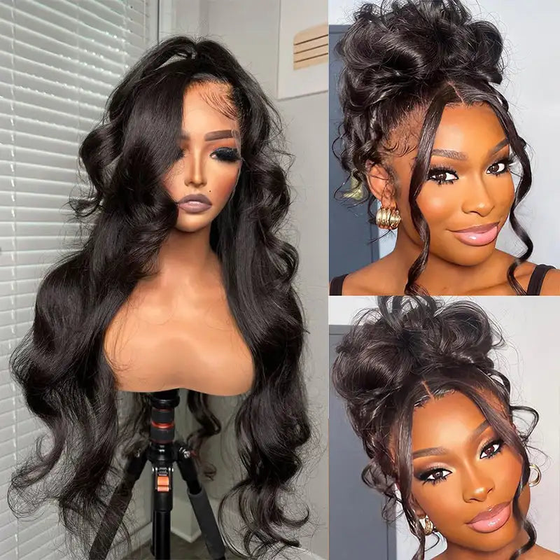 Natural Black Body Wave HD Lace Front Wig, Ships from US