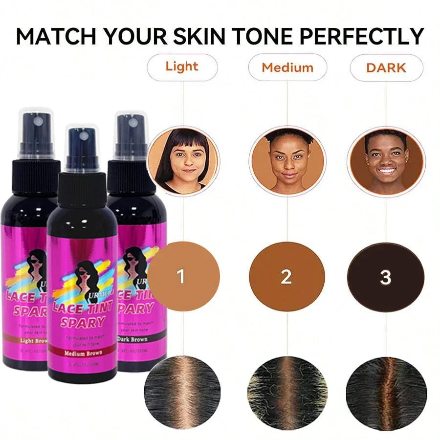 100ML Waterproof Lace Tint Spray Concealer Mousse Melting for Wigs Lace Closure Front Toupees Edge Control Hair Makeup